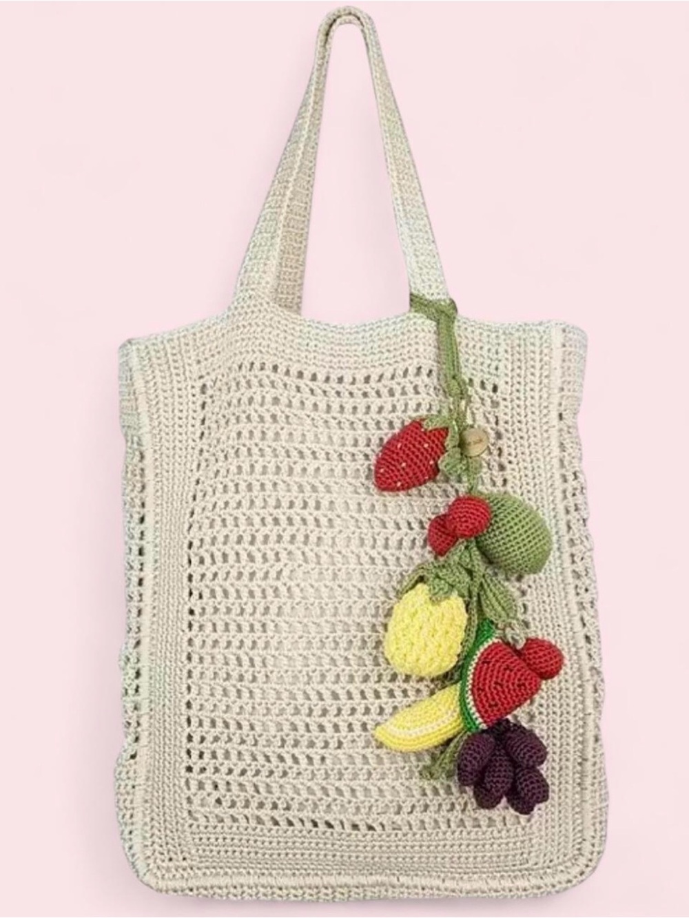The Sak Large Hand-Crocheted Lanie Market Tote with Mega Fruit Dangle